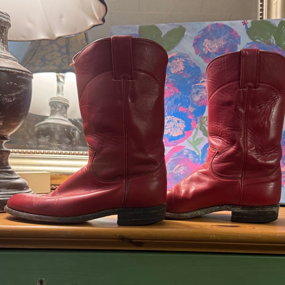 Justin Boots Red Leather Women's Cowboy Boots - Picture 5 of 6